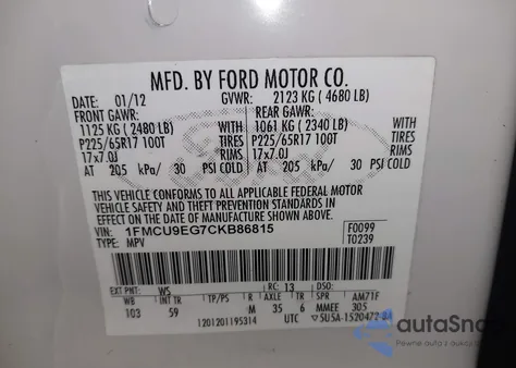 2012 Ford Escape Limited from USA, damaged, VIN 1FMCU9EG7CKB86815